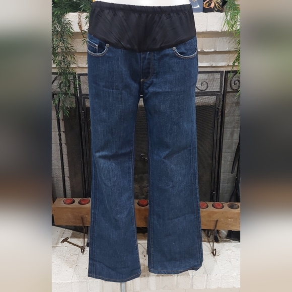 PAIGE PREMIUM DENIM Dark Wash Boot Cut Blue Denim Maternity Jeans Women's 31 - Picture 3 of 15